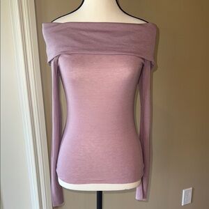 Off-Shoulder Long Sleeve Women's Sweater - Dusty Rose
